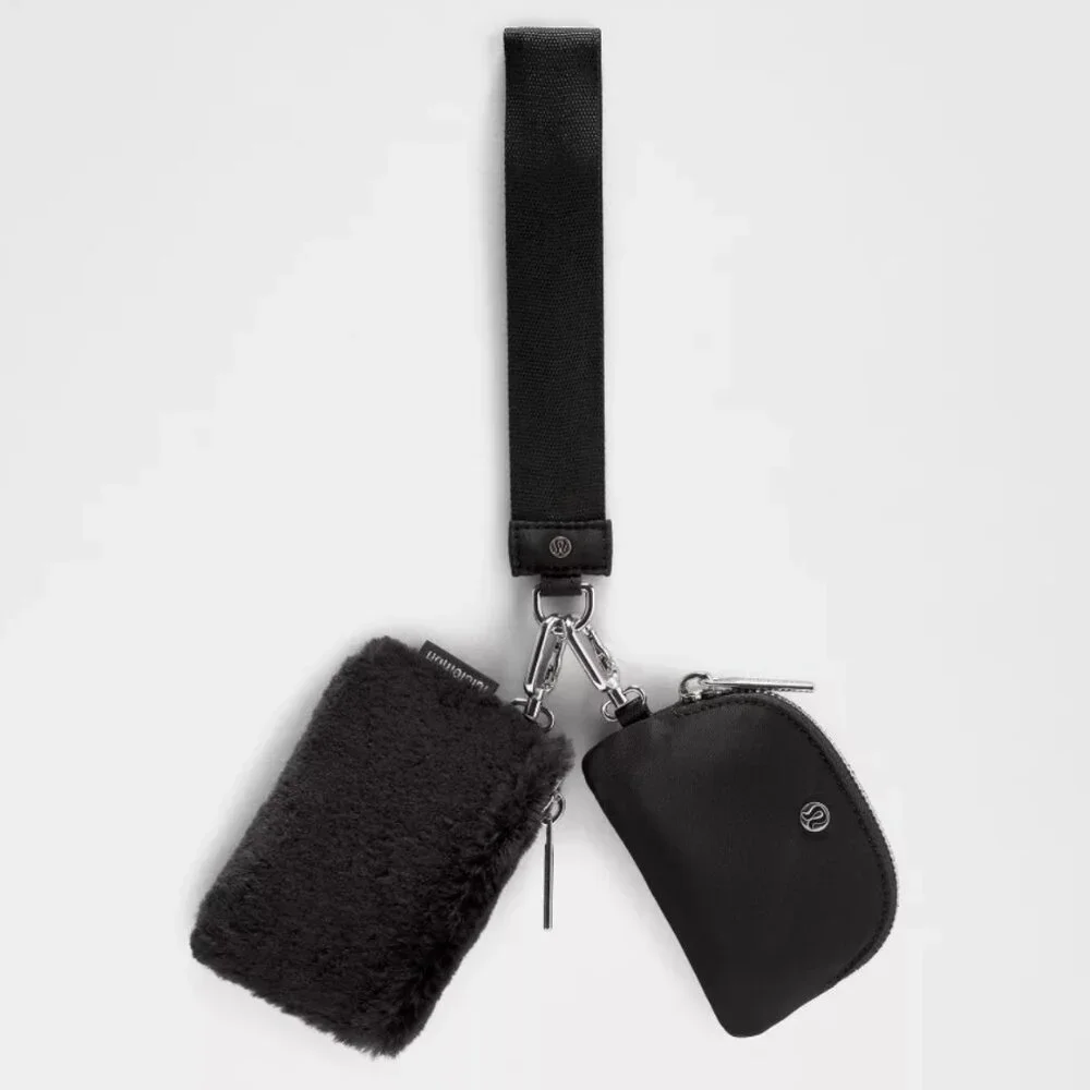 NWT Lululemon Dual Pouch Wristlet Plush Fleece Keychain Set